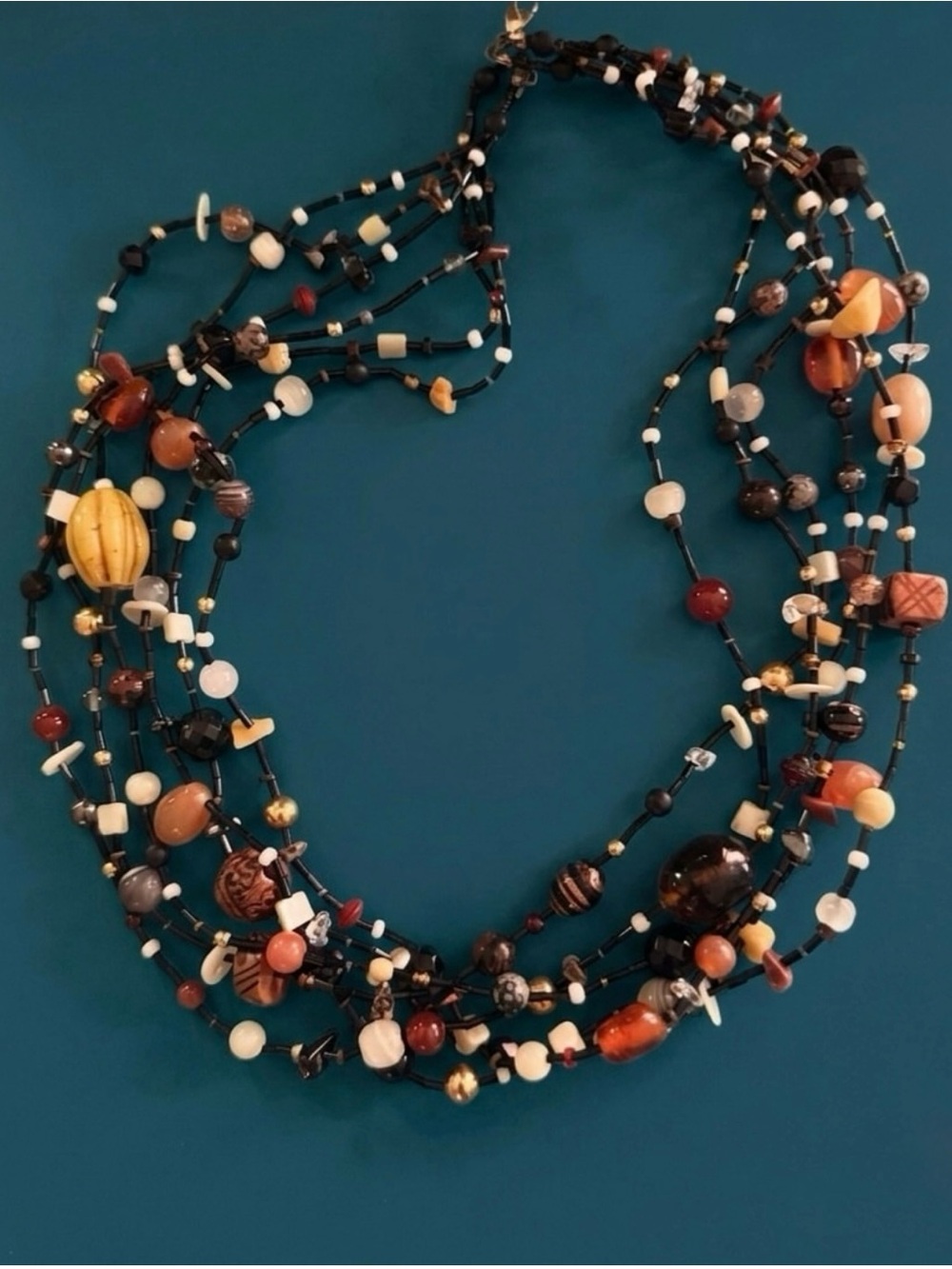 Jessica Beels Multi-Strand Beaded Necklace in Brown, Black & Cream